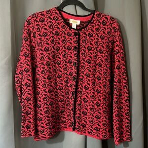 Talbots Red & Black Button-Up Cardigan - Size M